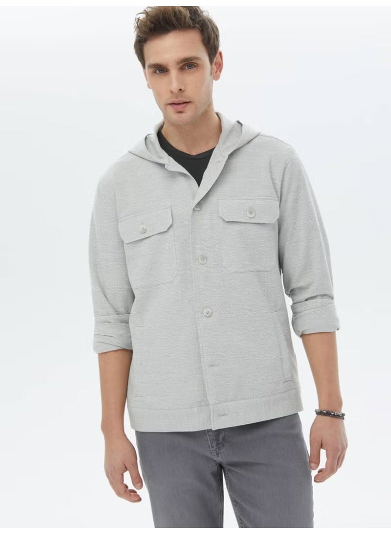 Kip Gray Regular Fit Woven Cotton Blend Overshirt - Image 1